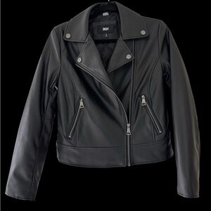 Dkny Black Faux Leather Moto Jacket